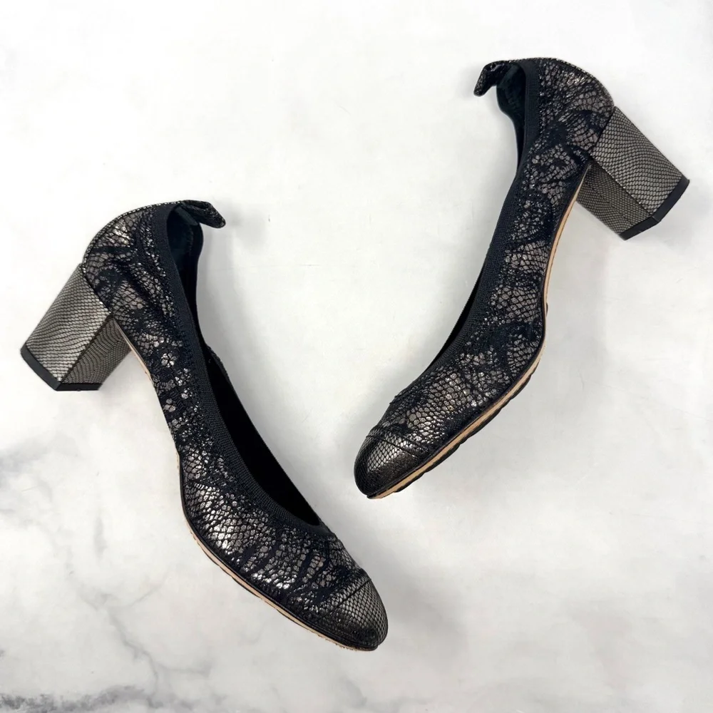 CHANEL Vintage Y2K Metallic Leather Heeled Ballet Ballerina Pump Heel Shoes 36